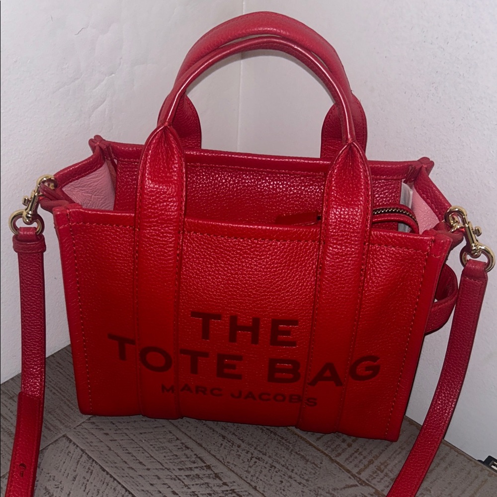 Marc Jacobs Red The Tote Bag Pebbled Leather Satchel